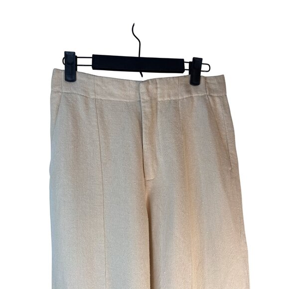 ZARA Womens Small Linen Beige Wide-Leg Pants - Picture 6 of 12